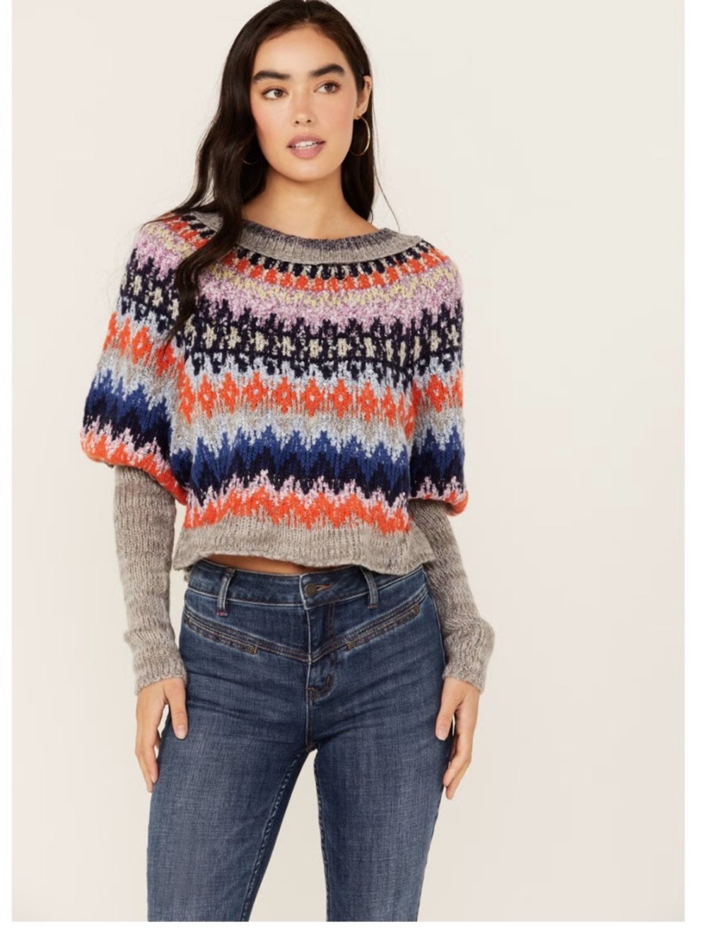 Free People Home for the Holidays Fair Isle Women's Heather Grey Sweater size XL